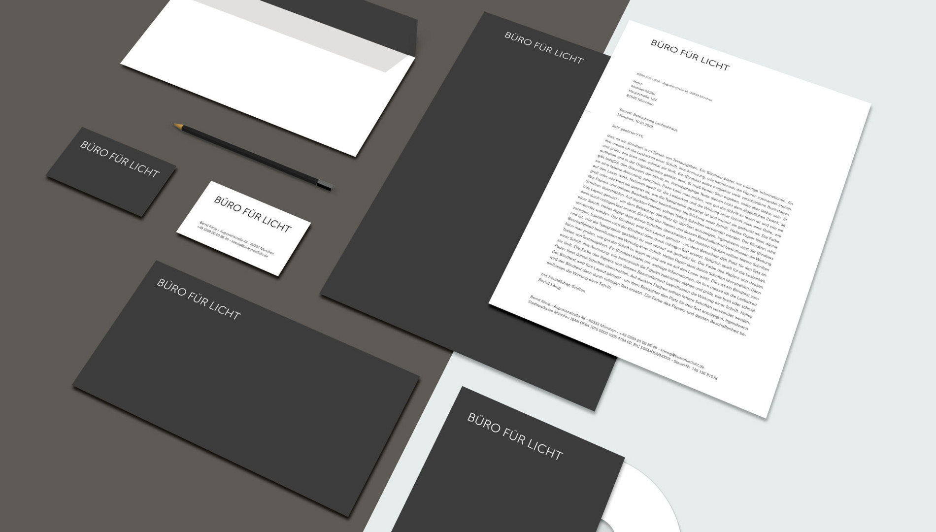 Corporate Design mit Geschäftsausstattung für das Büro für Licht von der Designagentur das formt aus München