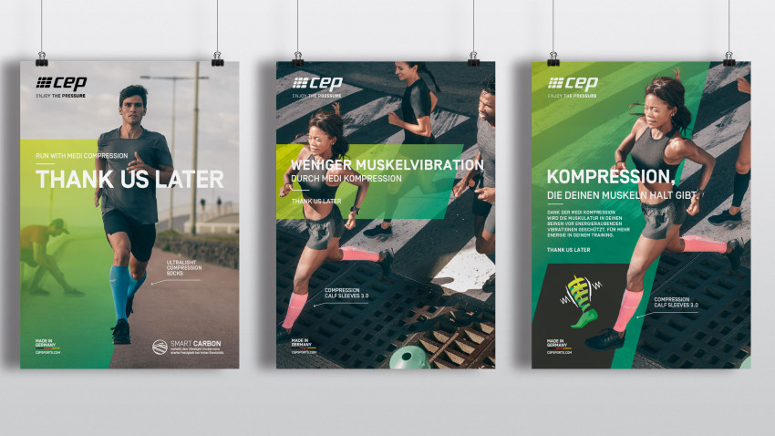 Plakatkampagne und Branddesign für cep sports von der Designagentur das formt aus München