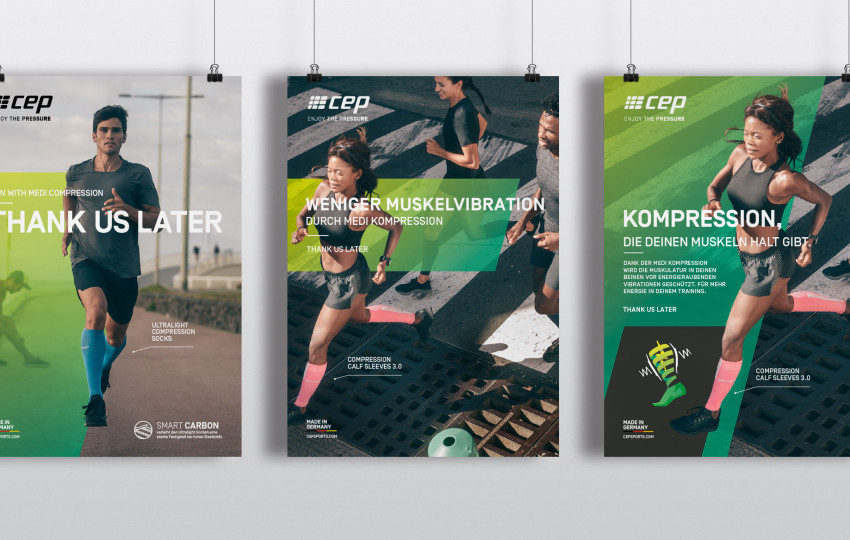 Plakatkampagne und Branddesign für cep sports von der Designagentur das formt aus München