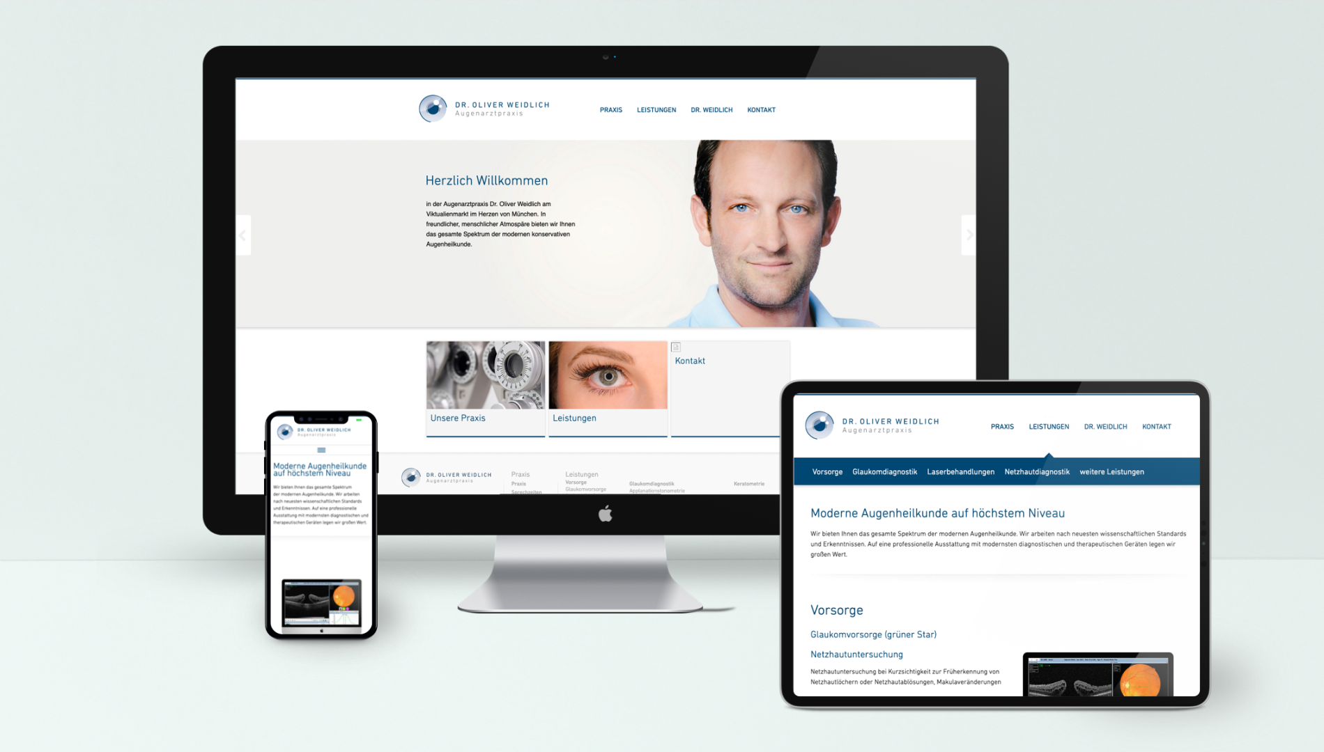Responsive Internetauftritt mit TYPO3 Content-Management-System  für die Augenarztpraxis Dr. Oliver Weidlich von der Designagentur das formt aus München