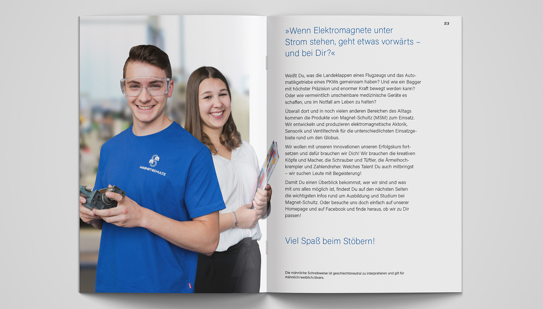 Moderne Ausbildungsbroschüre für Magnet-Schultz GmbH & Co. KG in Memmingen von der Designagentur das formt aus München