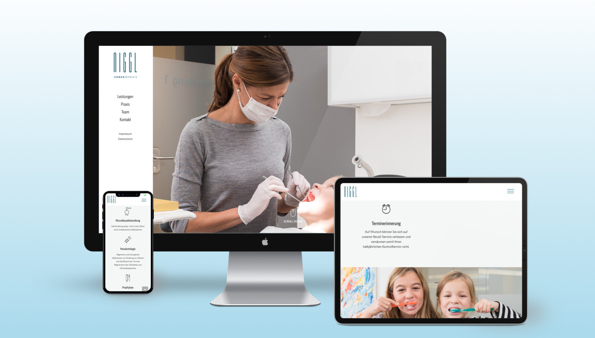 Moderner Interntauftritt mit neuem Corporate Design für Zahnarztpraxis aus Memmingen von der Designagentur das formt aus München