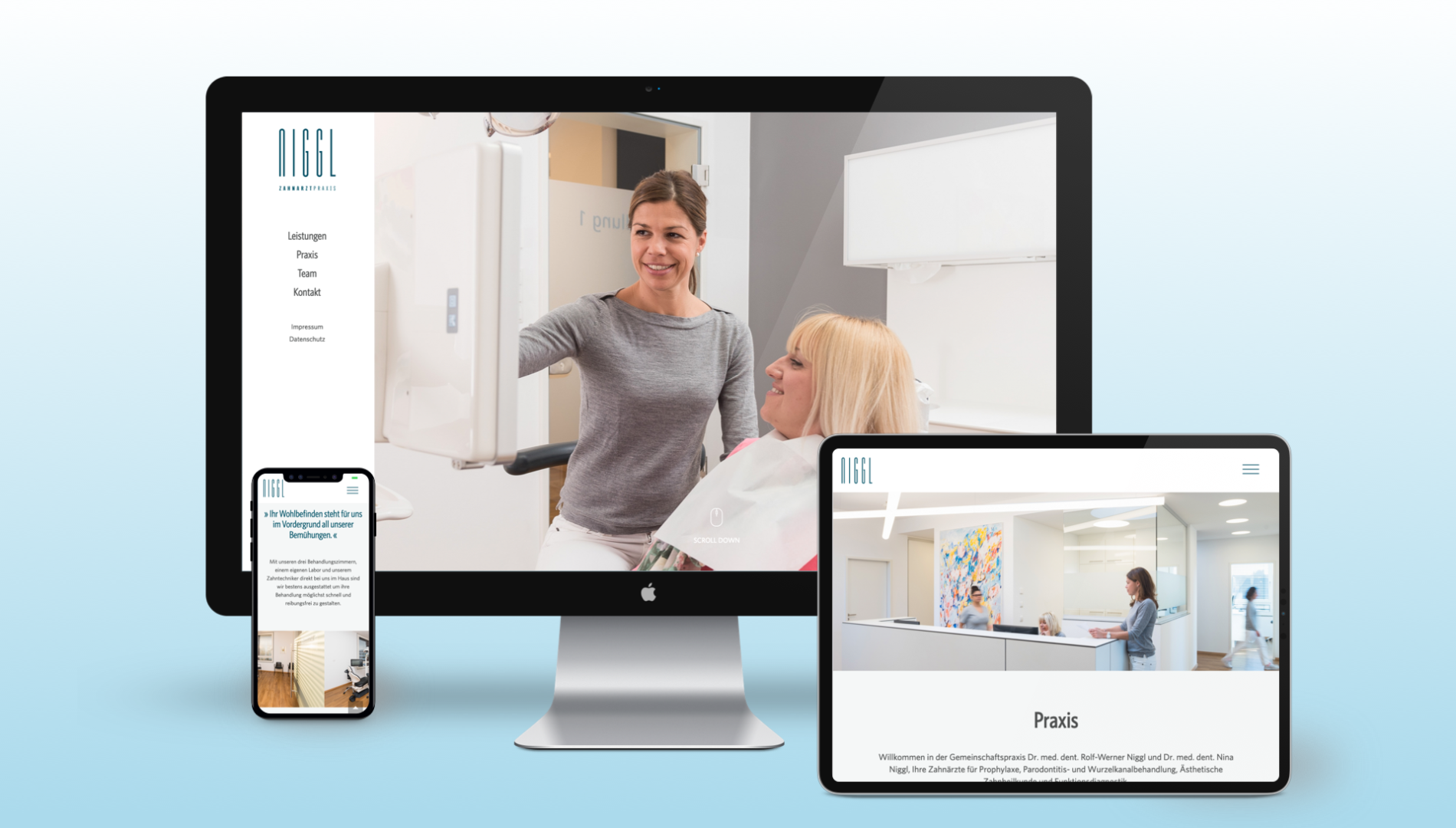 Moderner Interntauftritt mit neuem Corporate Design für Zahnarztpraxis aus Memmingen von der Designagentur das formt aus München