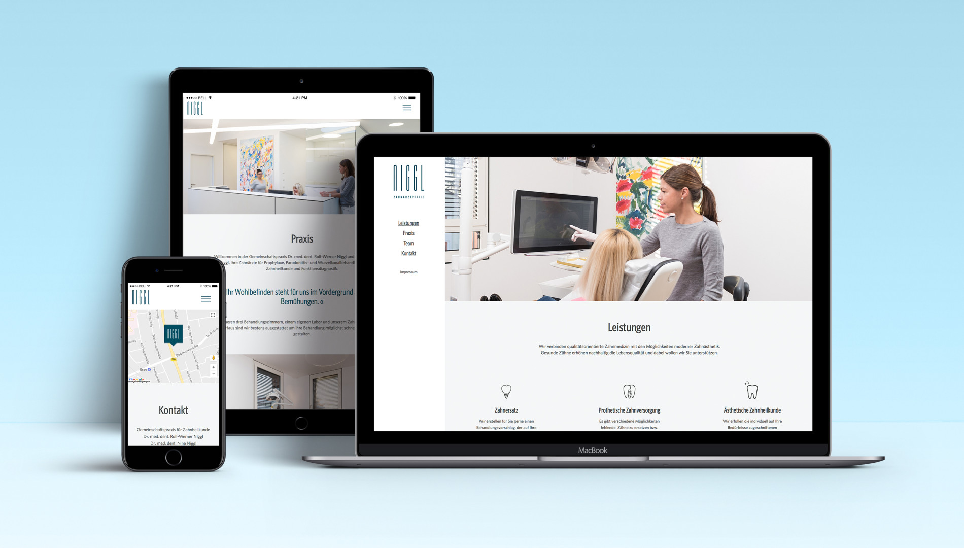 Moderner Interntauftritt mit neuem Corporate Design für Zahnarztpraxis aus Memmingen von der Designagentur das formt aus München