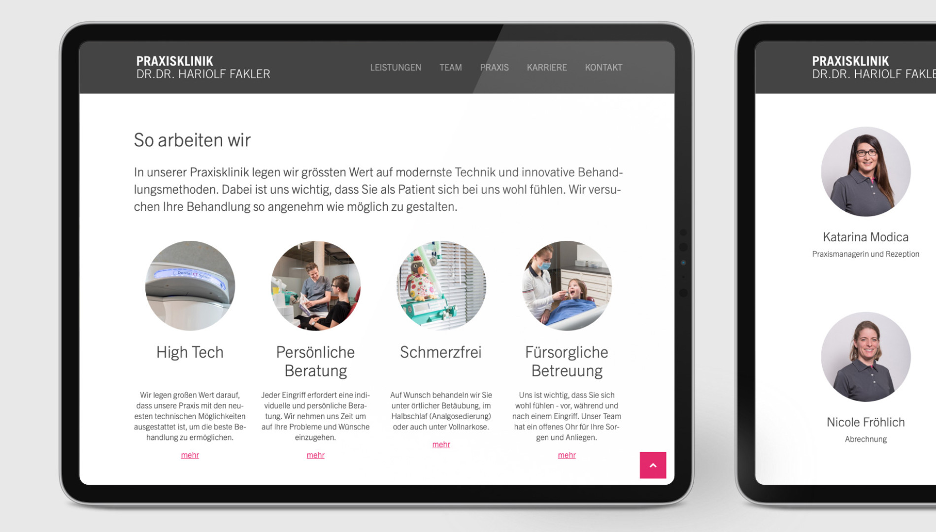 Responsiver Internetauftritt mit Kirby Content-Management-System  für die Praxisklinik Dr. Dr. Fakler aus Memmingen von der Designagentur das formt aus München